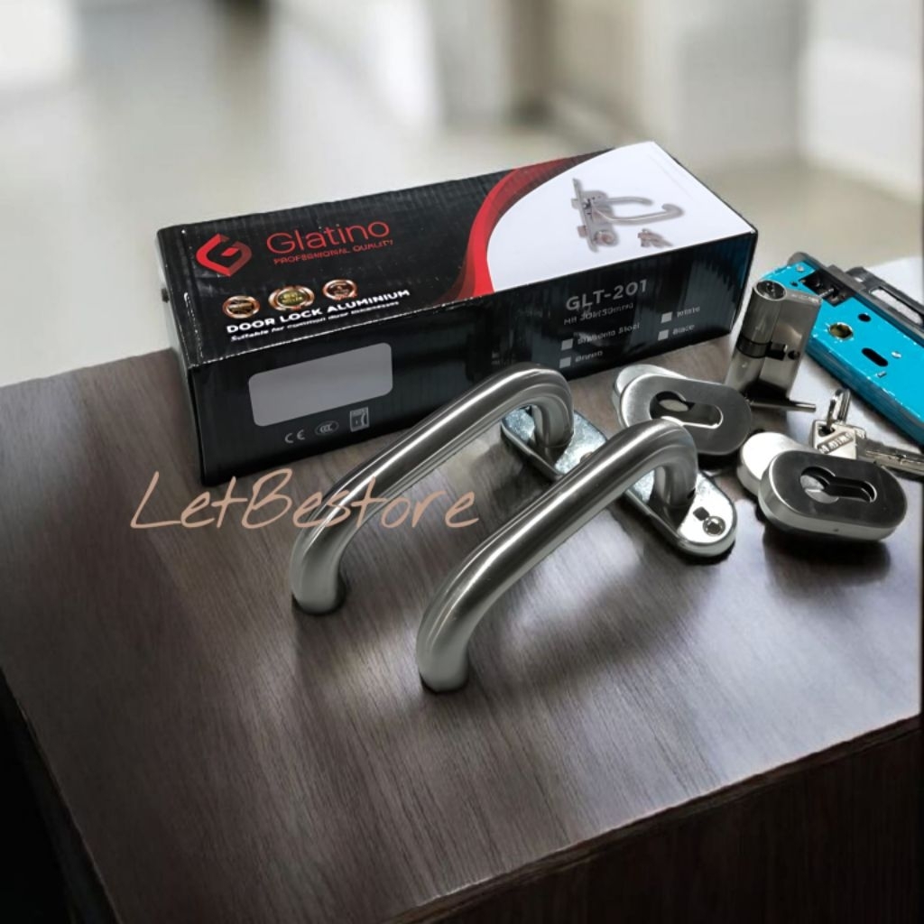 Gagang Pintu Kunci  Handle Pintu Aluminium Glatino GLT 201 Ori