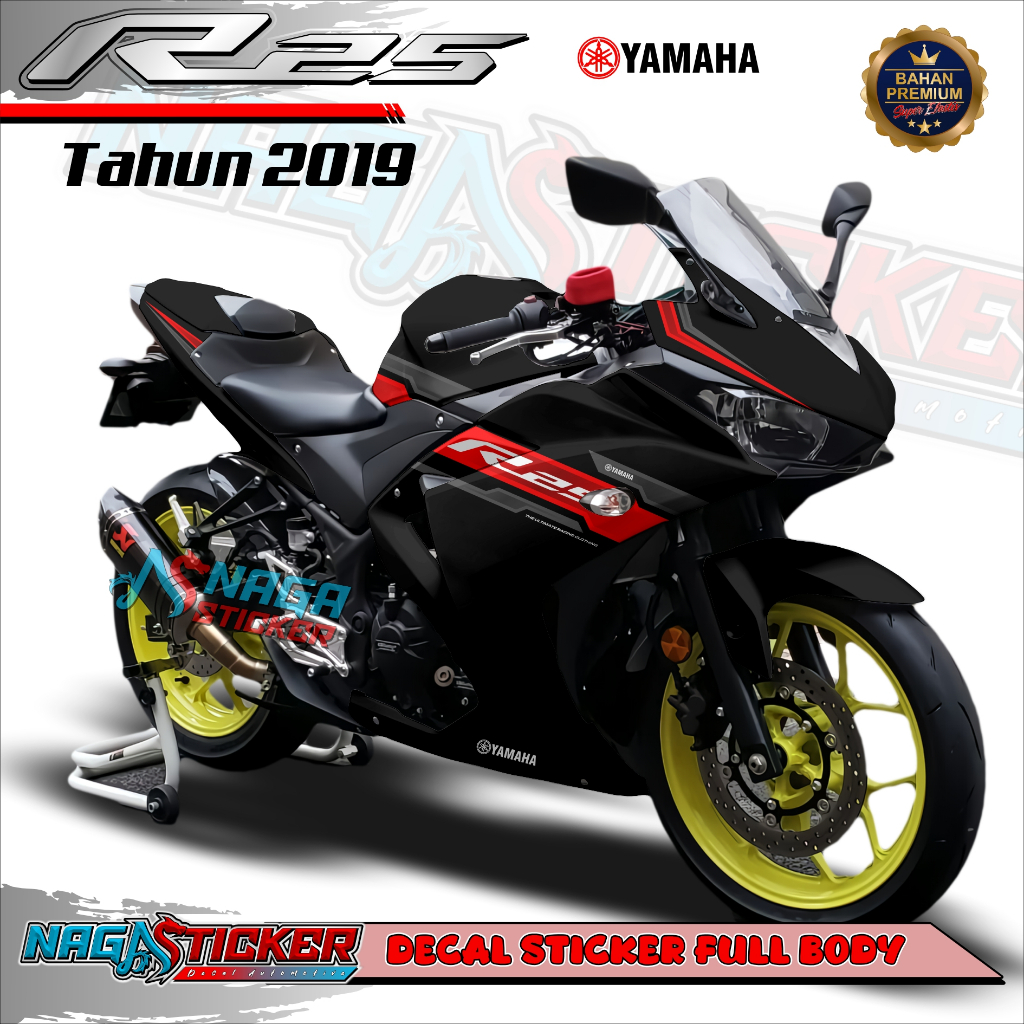 Decal Sticker Motor Full Body YAMAHA R25 OLD 2019 Motif SIMPLE R Kode CA15 Desain Bisa Custom dekal