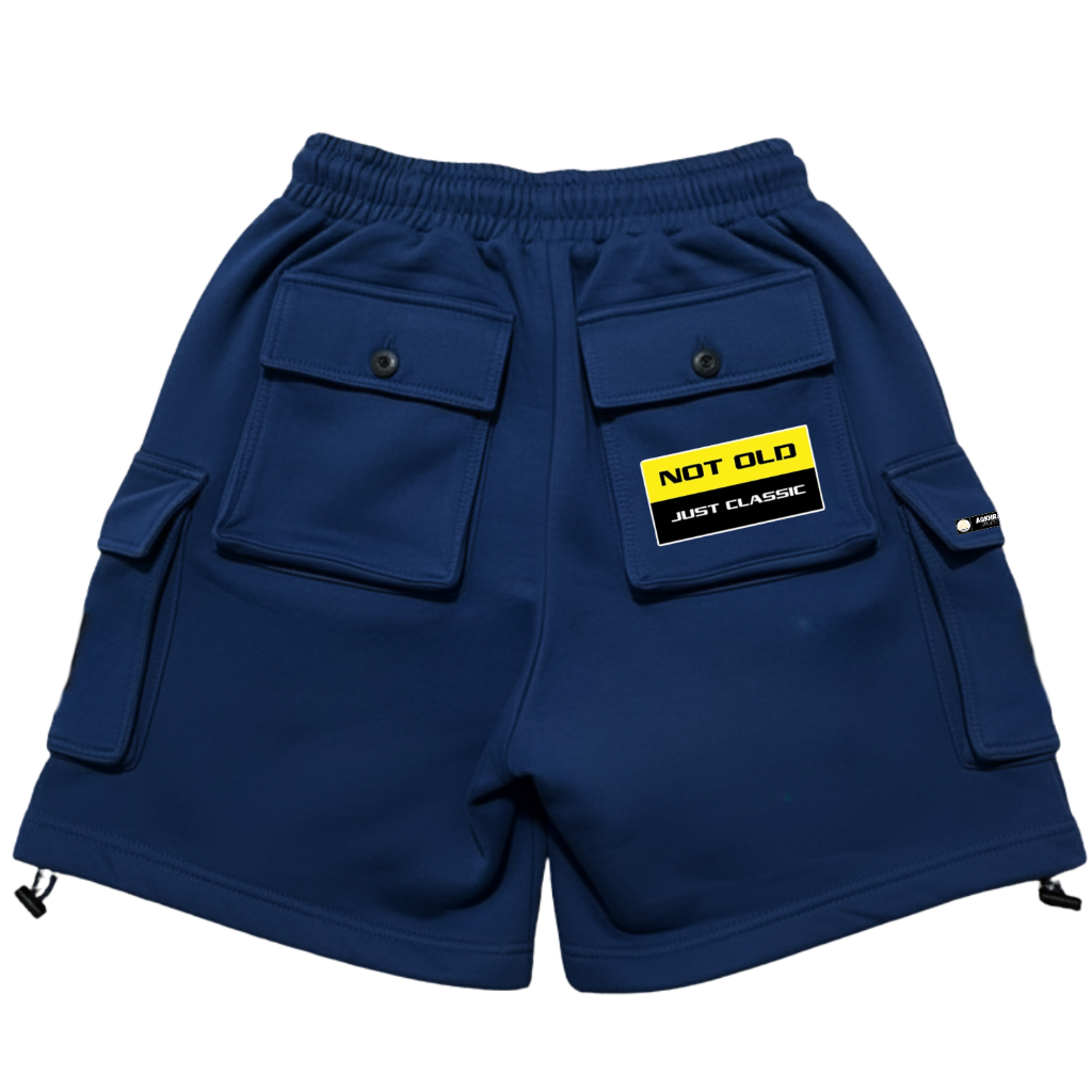 New Aqkhra Cargo Pendek Saku Samping Belakang Unisex Pria Wanita Motif Not Old Warna Navy Produk Kek