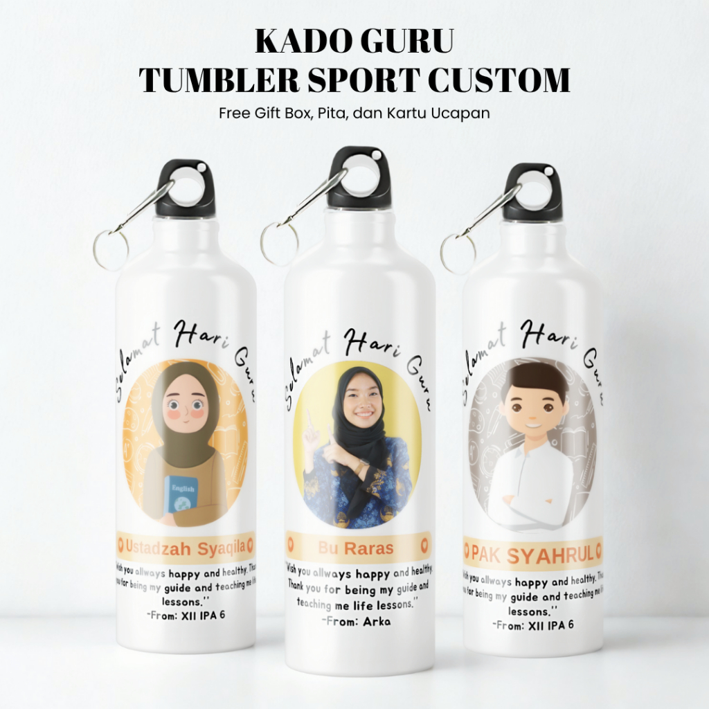 Tumbler Custom Kado Hadiah Hampers Hari Guru Free Gift Box - Tumbler Botol Sport Edisi Hari Guru