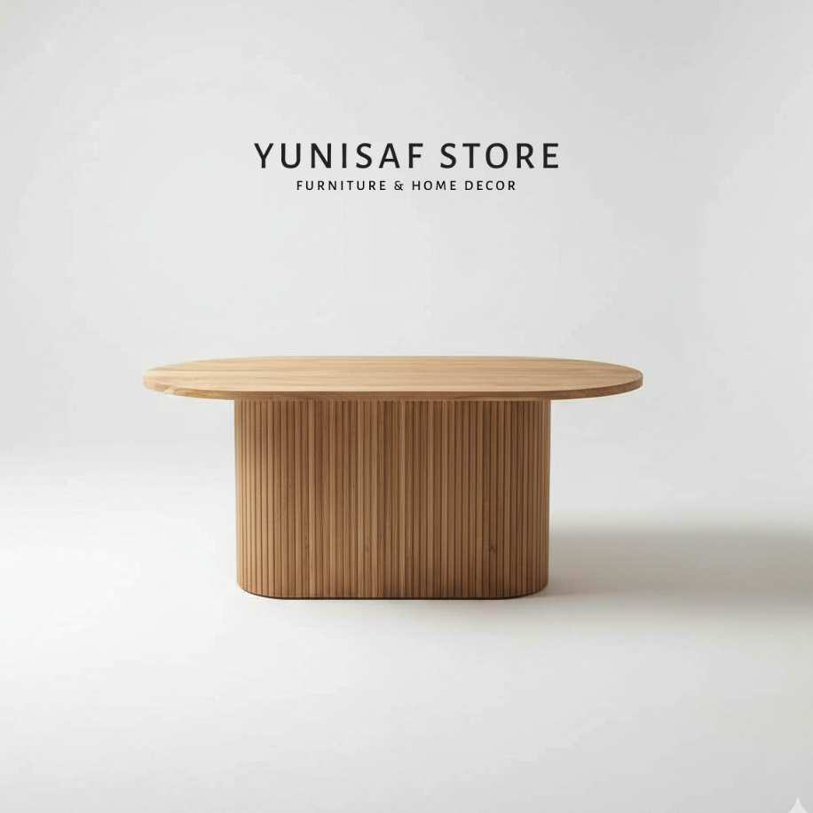 Meja Makan Oval Minimalis Kayu Jati