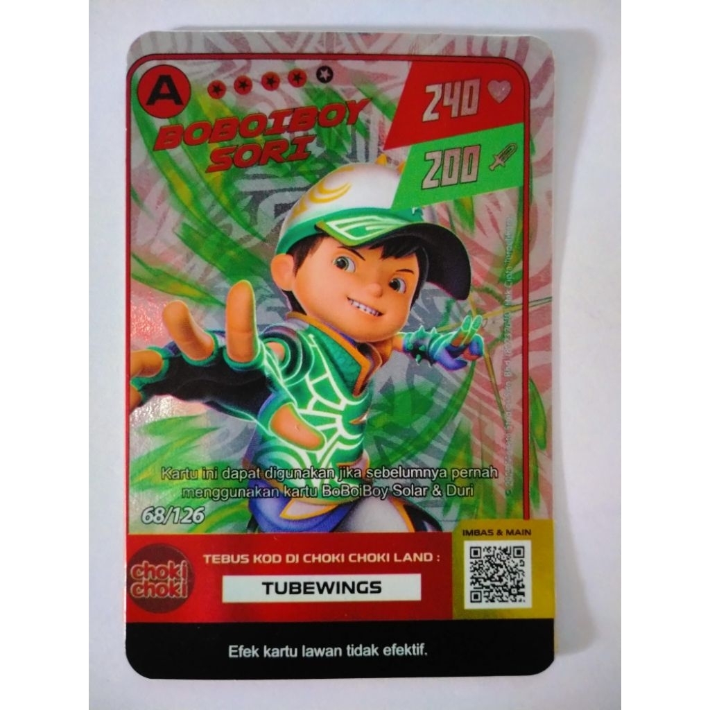 Kartu Choki-choki Boboiboy Sori A68