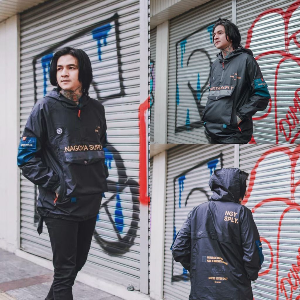 Jaket Parasut Pria - Jaket Cagoule Limited Edition Original Nagoya Jaket Distro Waterproof - Hitam, 
