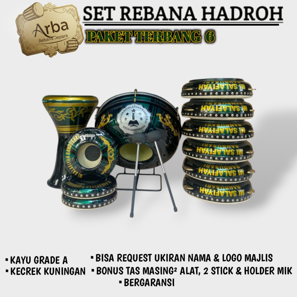 Paket Hadroh Rebana Habsyi Jepara Suara Merdu / Rebana Hadroh full set 6 terbang Jepara asli