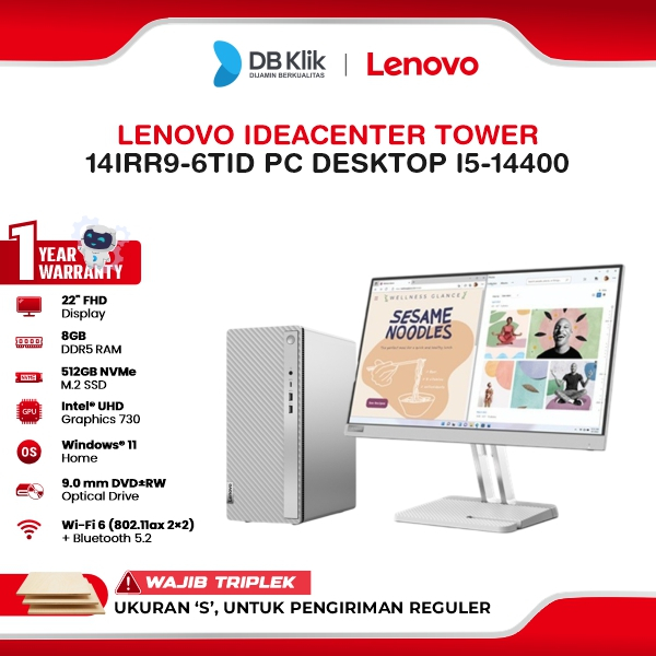Lenovo IdeaCenter Tower 14IRR9-6TID PC Desktop INTEL Core i5-14400 8GB DDR5/512GB M.2 NVMe INTEL UHD