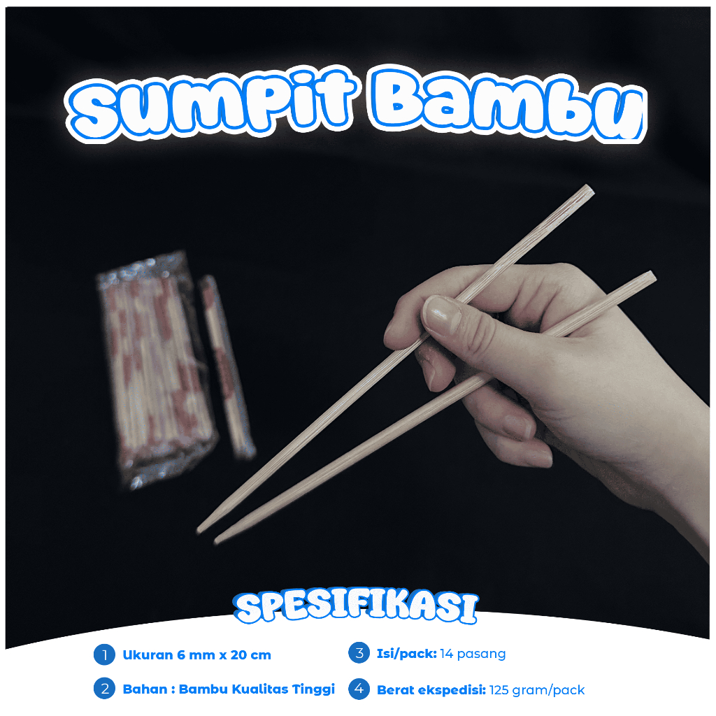 Sumpit Bambu Ukuran 6 mm x 20 cm Isi 14 Pasang / Sumpit Tebal