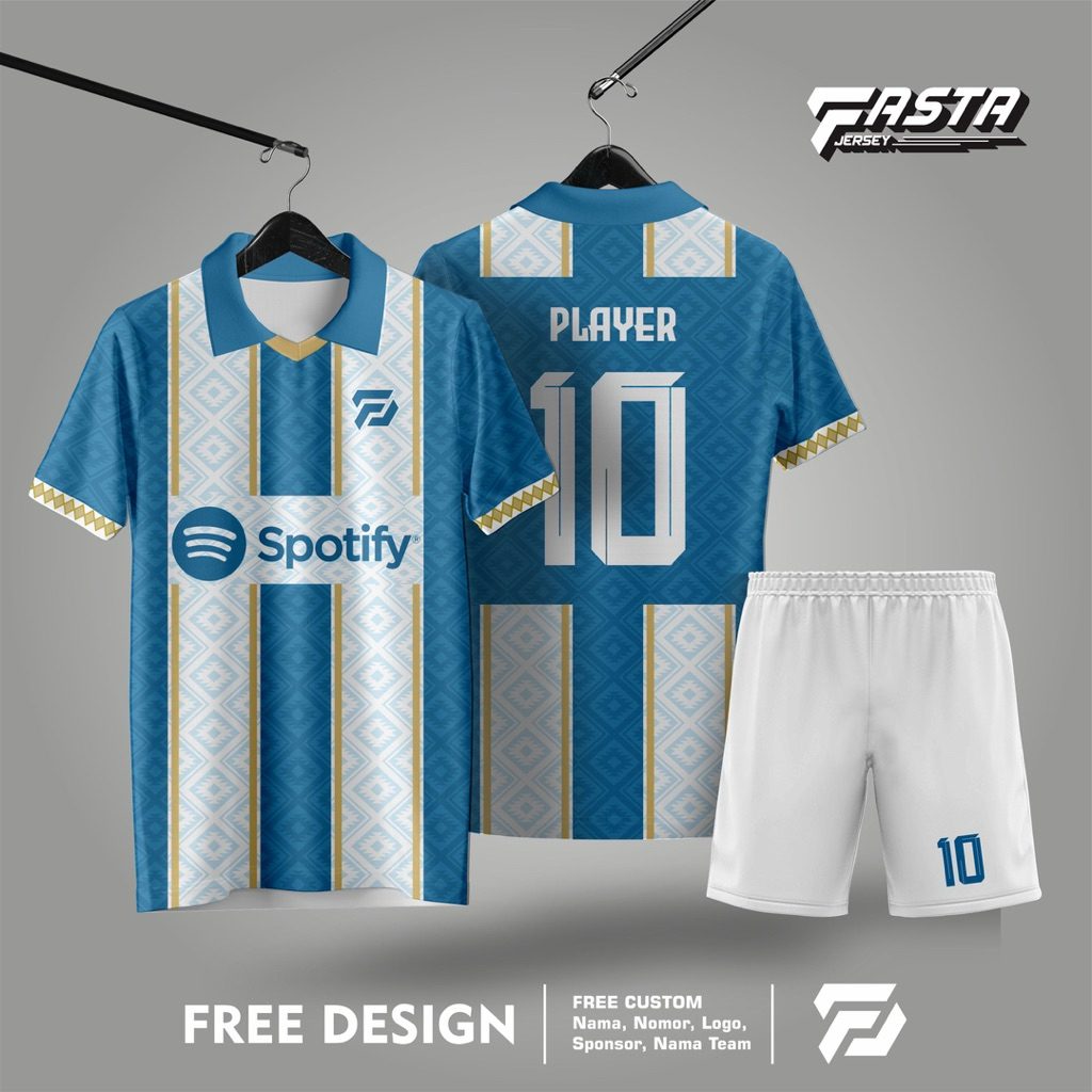 Jersey Printing Motif Square Biru muda Putih Custom Jersey Futsal Jersey Sepakbola