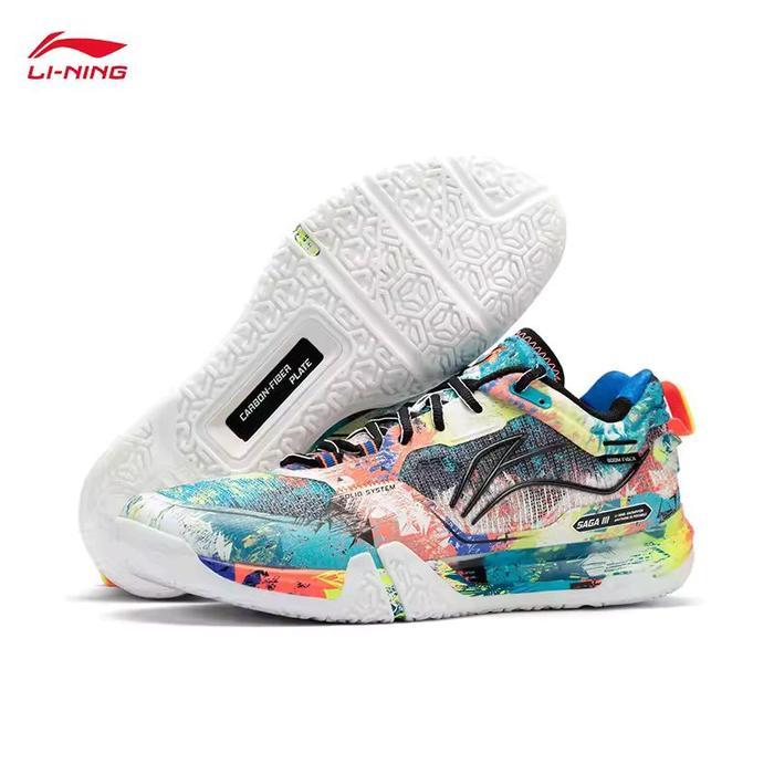 terbaru new limited sepatu badminton lining saga iii pro / saga 3 pro ayav001 scuba blue / neon