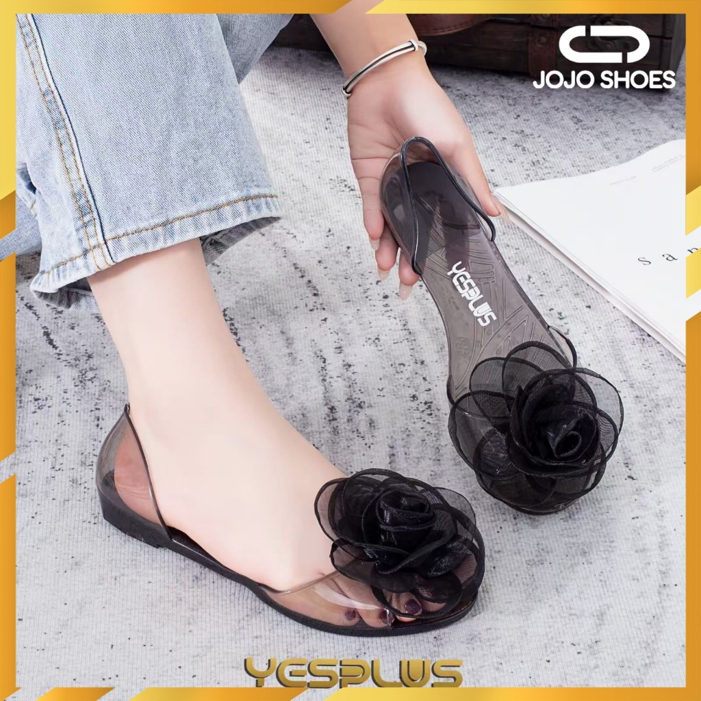 [JOJO SHOES] Flatshoes Jelly Wanita Teplek Motif Pita Bahan Jelly Sandal Selop Wanita 186  37-40