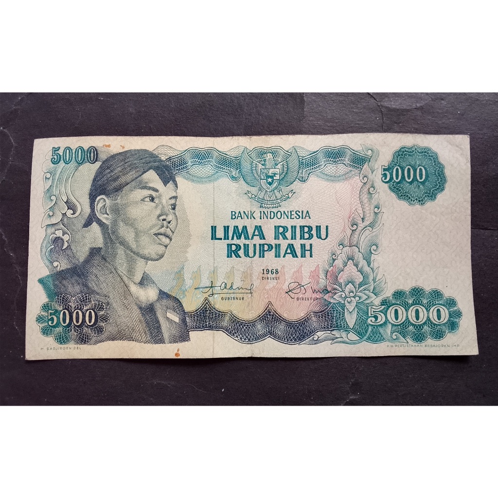 Uang Kuno 5000 Seri Sudirman 1968 Seri BAC 058736  Kondisi Bekas Edar (VF)
