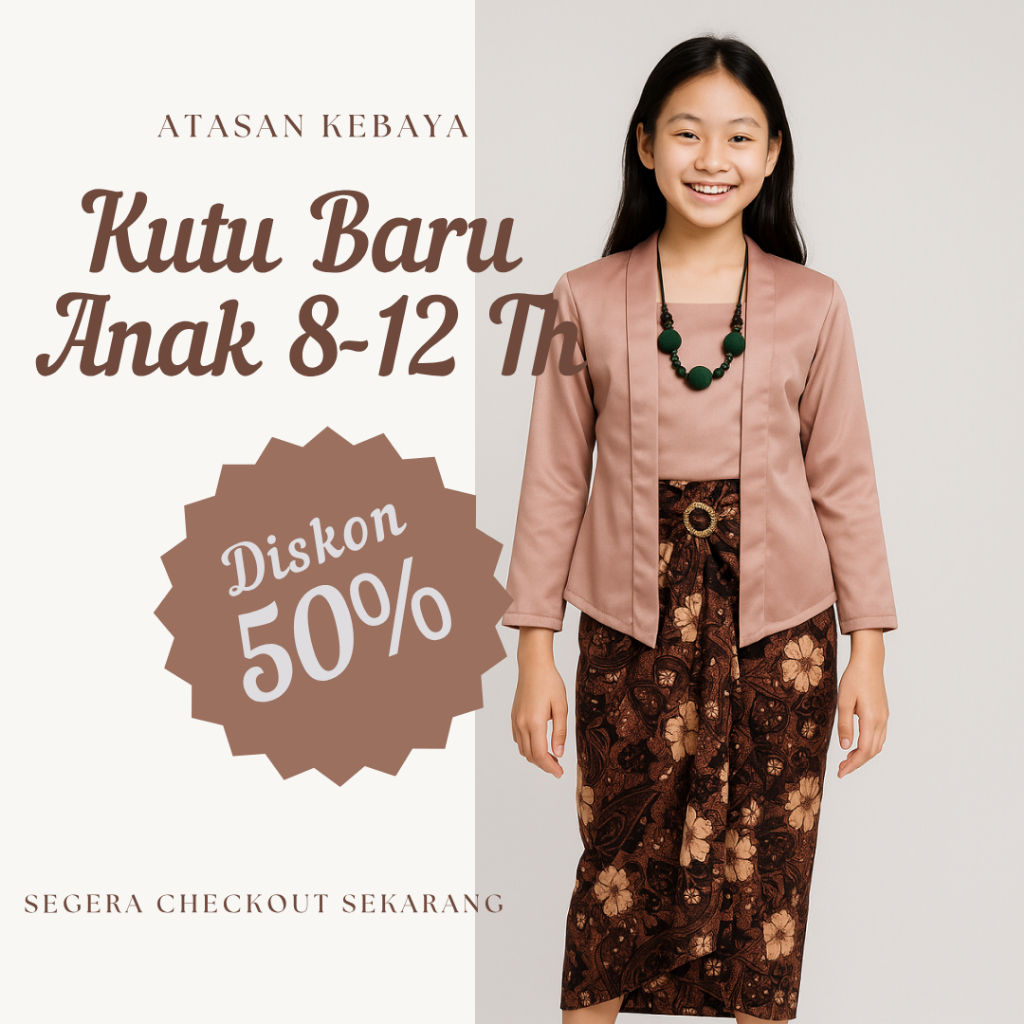 Kutu Baru Kebaya Anak Perempuan Lengan Panjang Umur 8-12 Tahun Baju Kartini Wisuda Sekolah Sd Smp