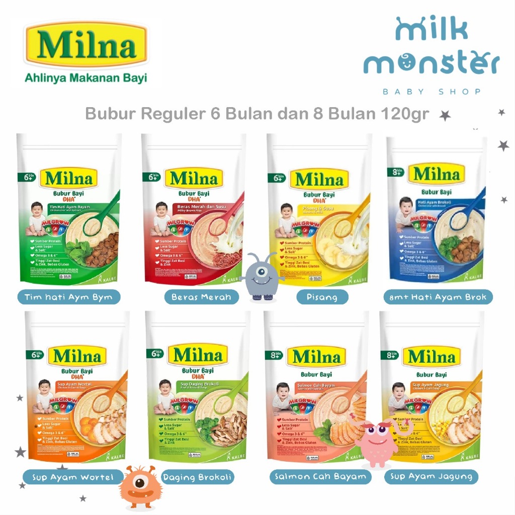 Milna Bubur Reguler 6 Bulan dan 8 Bulan 120gr / Bubur Bayi