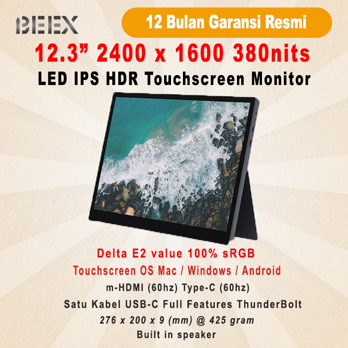 Portable Monitor BeeX 12.3" 2.4K  HDR Ultralight Portable Monitor Type C HDMI USB C