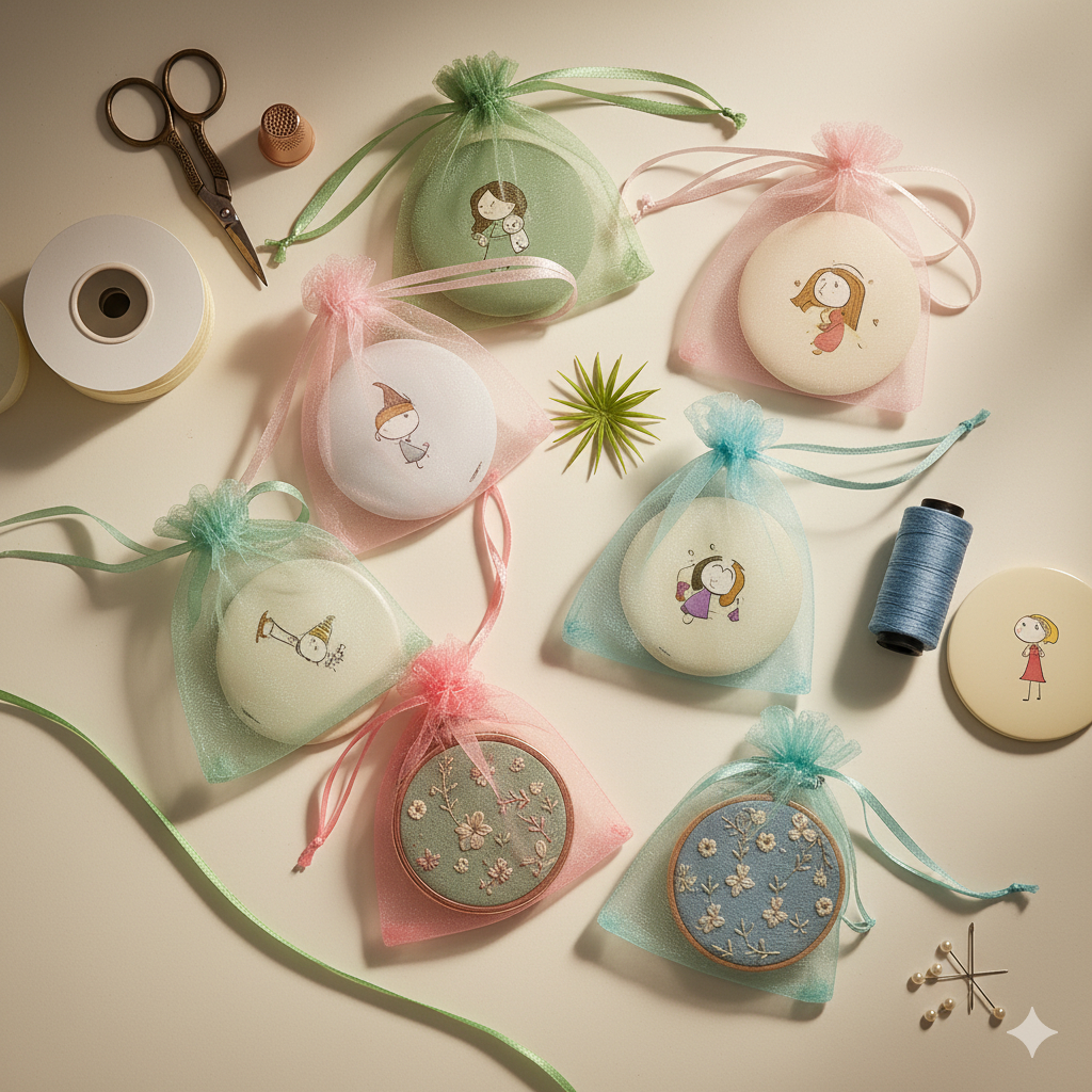 Kantong Tile Souvenir Kecil - Ukuran 10x10 - Kantong Tile souvenir Cermin Bulat - Kantong Tile Serut