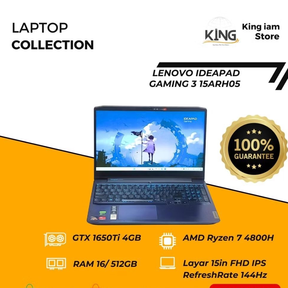 Lenovo Ideapad Gaming 3 Ryzen 7 4800H RTX 3050 RAM 16GB SSD 512GB Layar 144Hz Laptop Gaming Murah | 