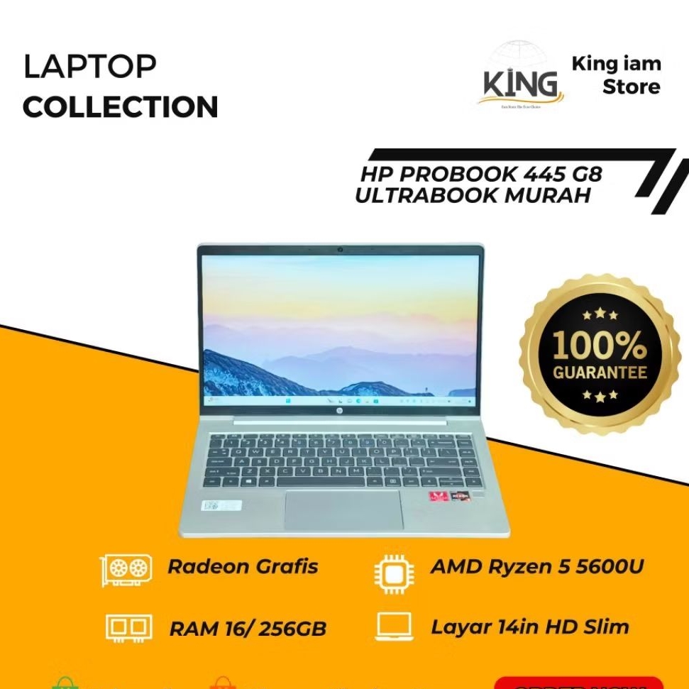 HP ProBook 445 G8 Ryzen 5 5600U RAM 16GB SSD 256GB FHD Bazeless | Laptop Slim Stylish Kuliah & Kerja