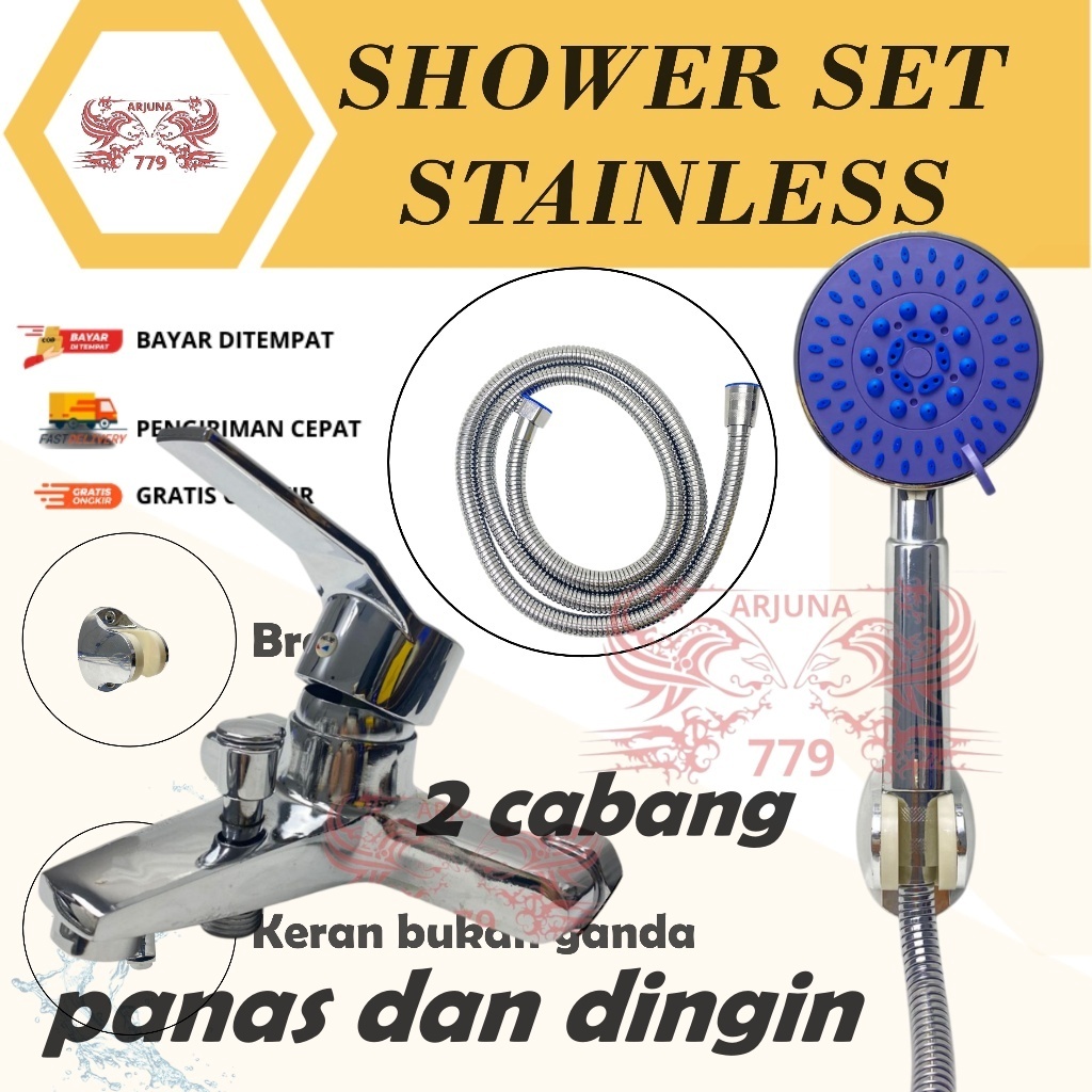 KRAN SHOWER SET STAINLESS / HAND SHOWER KAMAR MANDI KOMPLIT 150CM PANAS DINGIN KERAN MIXER BATHTUB 2