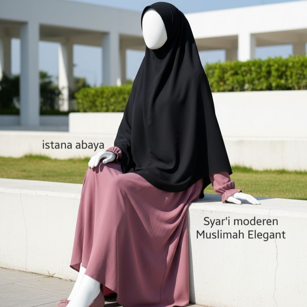 Khimar Syar'i segiempat jetblack Ori Saudi