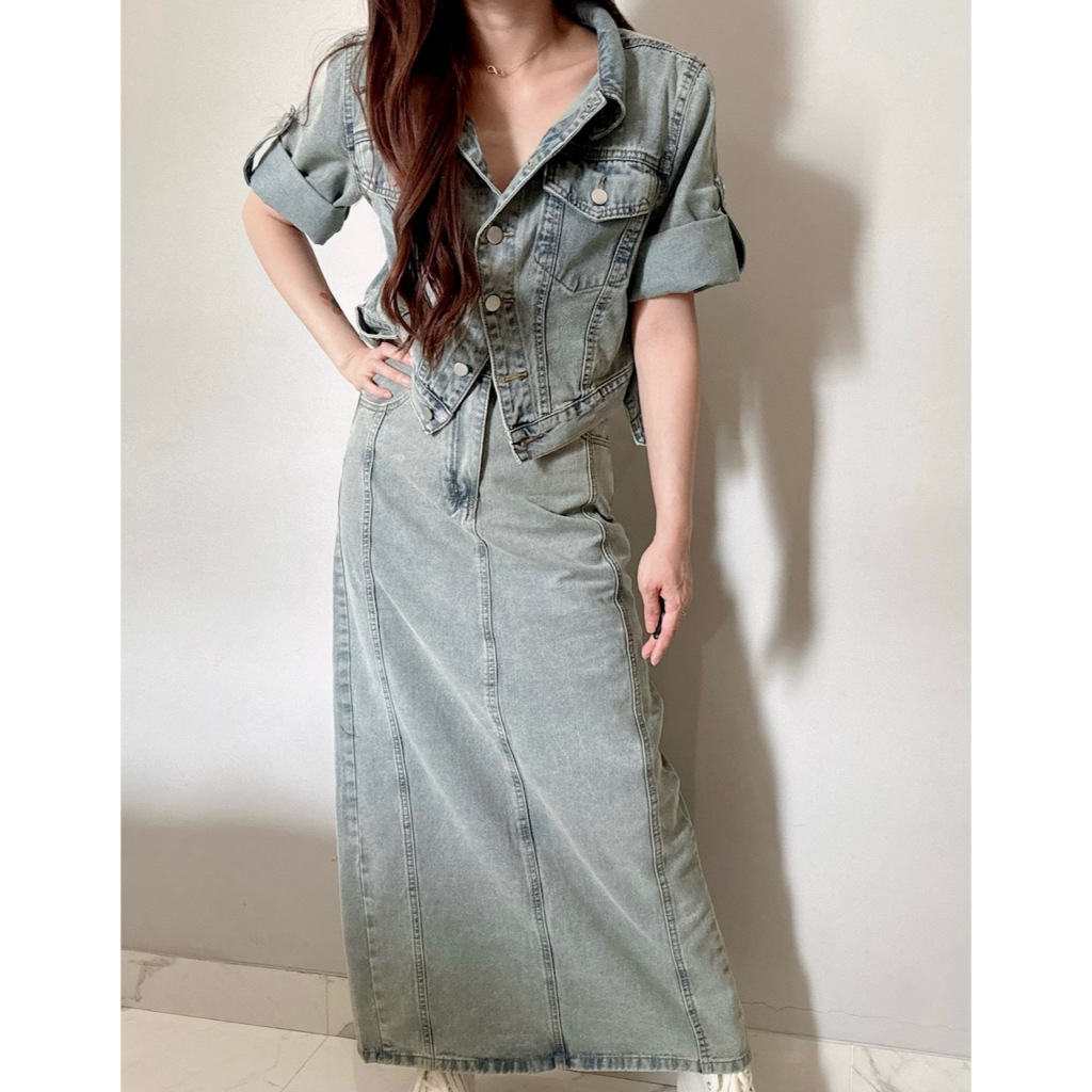 Ndudshop – Denim skirt set (Kode: 5138) – Setelan Wanita – Setelan Denim Wanita – Setelan Rok Denim 