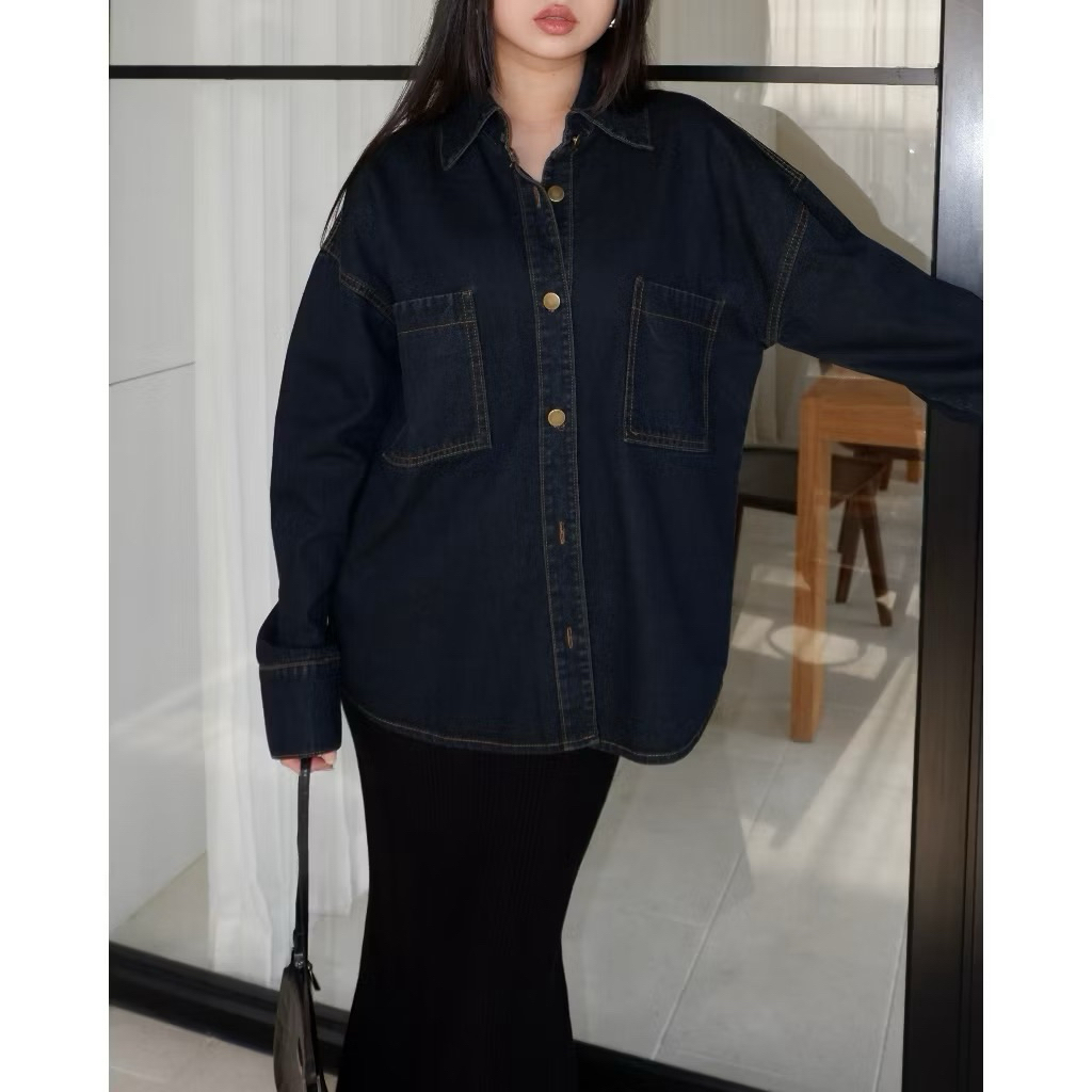 PRELOVED Gracias Label - Carra Oversized Shirt - Denim Jacket - Atasan Wanita