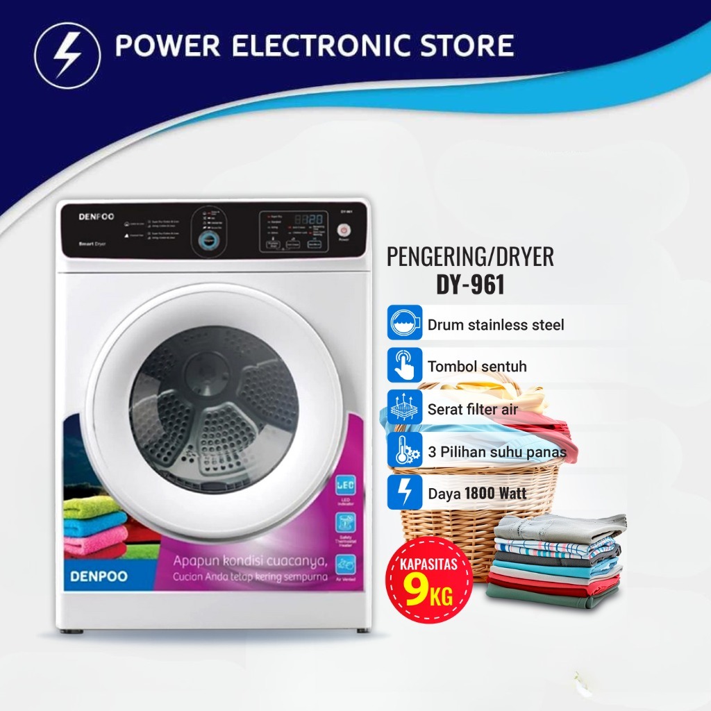 Denpoo Mesin Pengering Pakaian Stainless Steel Kapasitas 9 Kg Laundry Mesin Dryer DY 961
