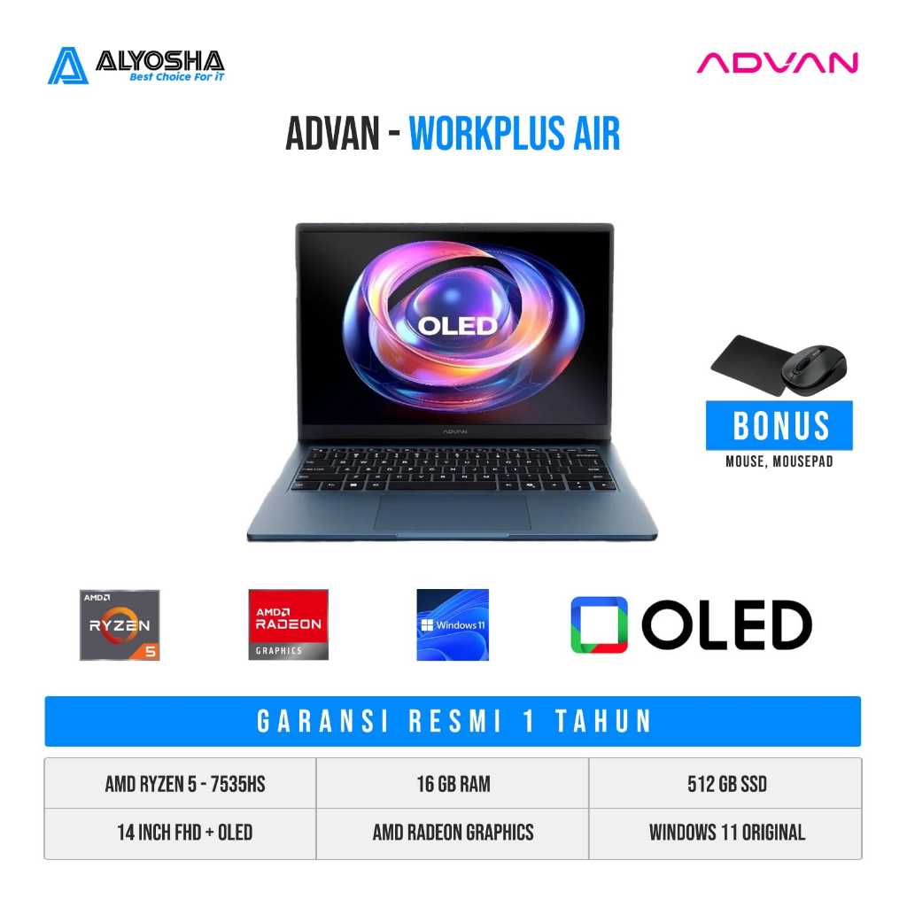 Advan WorkPlus Air | AMD Ryzen Ryzen 5-7535HS | 16GB | SSD 512GB | WIN11