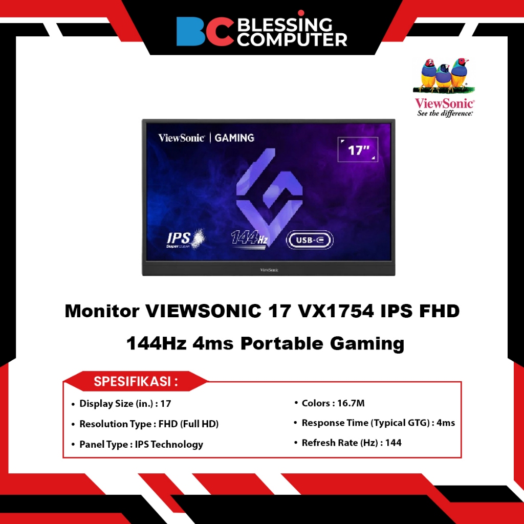 Monitor VIEWSONIC 17 VX1754 IPS FHD 144Hz 4ms Portable Gaming