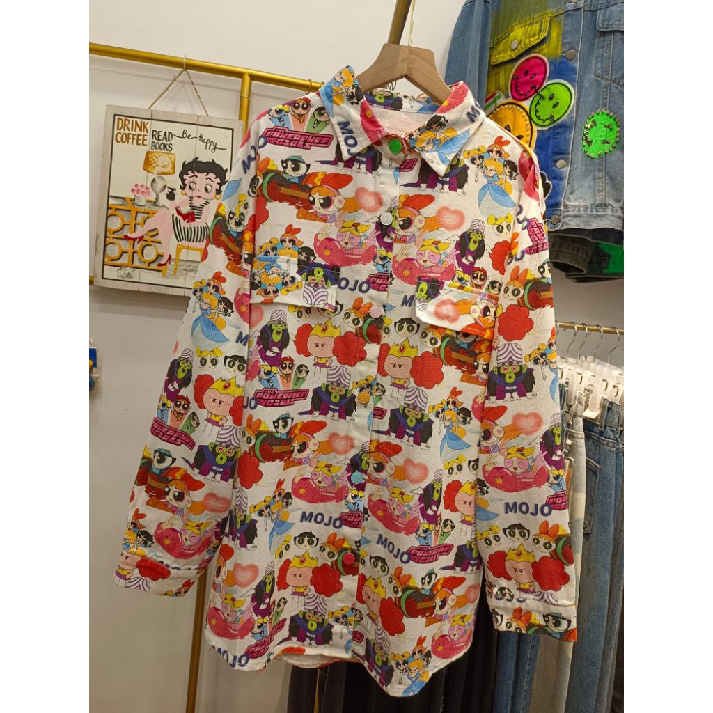 KEMEJA JEANS IMPORT POWERPUFF GIRLS / KEMEJA OVERSIZE / JAKET JEANS / OUTER