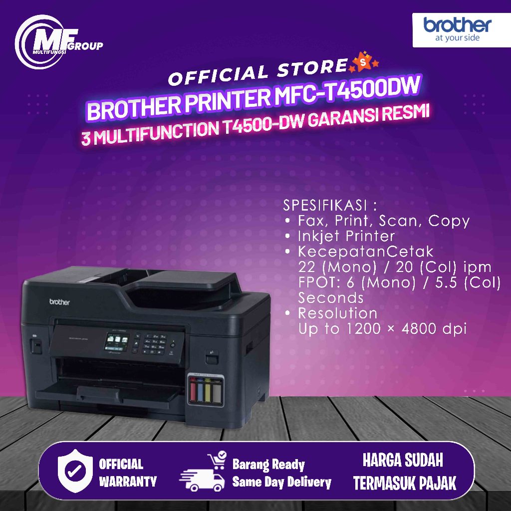 Brother Printer MFC-T4500DW 3 Multifunction T4500-DW Garansi Resmi