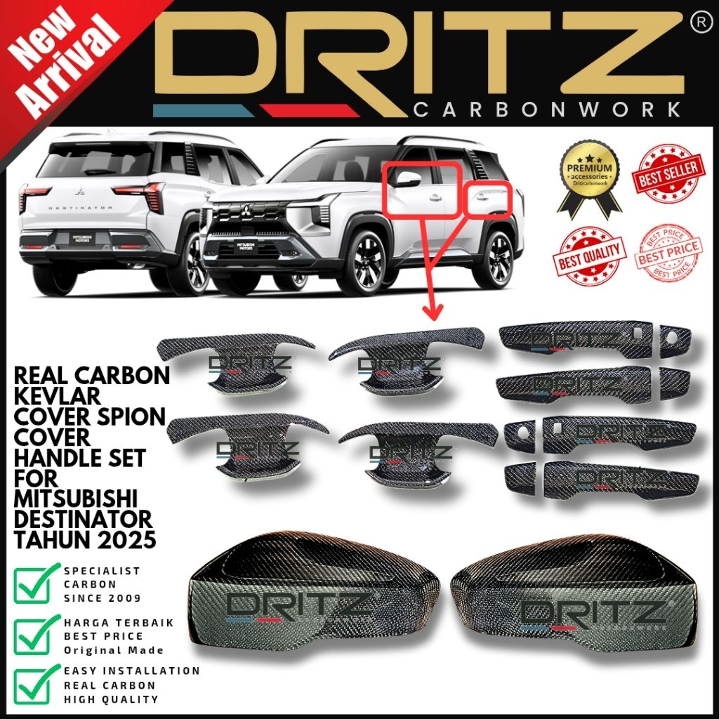 High Quality Asli Carbon Kevlar Cover Spion Handle + Cekung Mitsubishi Destinator 2025 26 karbon Fib