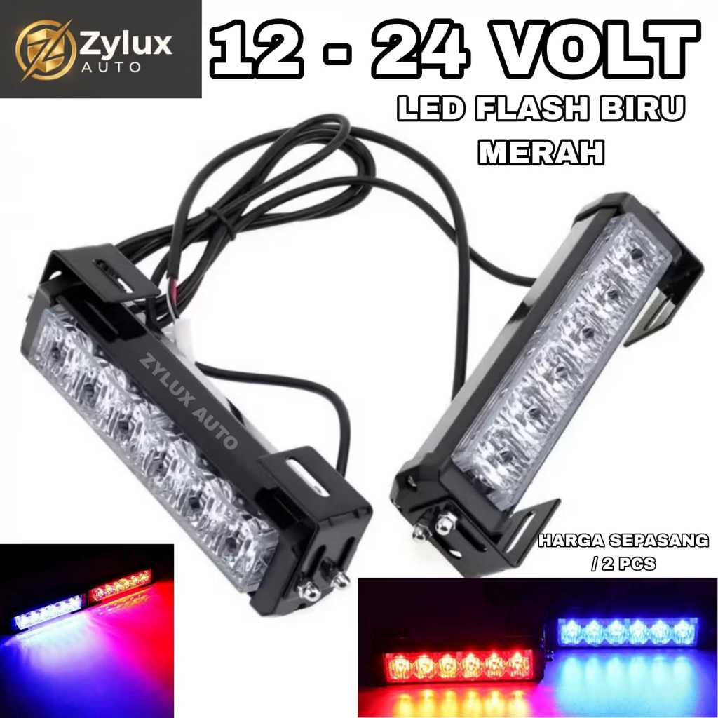Lampu STROBO 12 - 24 Volt SIGNAL BLITZ 4 Mata 6 Led 8 Mode Vama Federal Motor Mobil Blits Kedip Flas