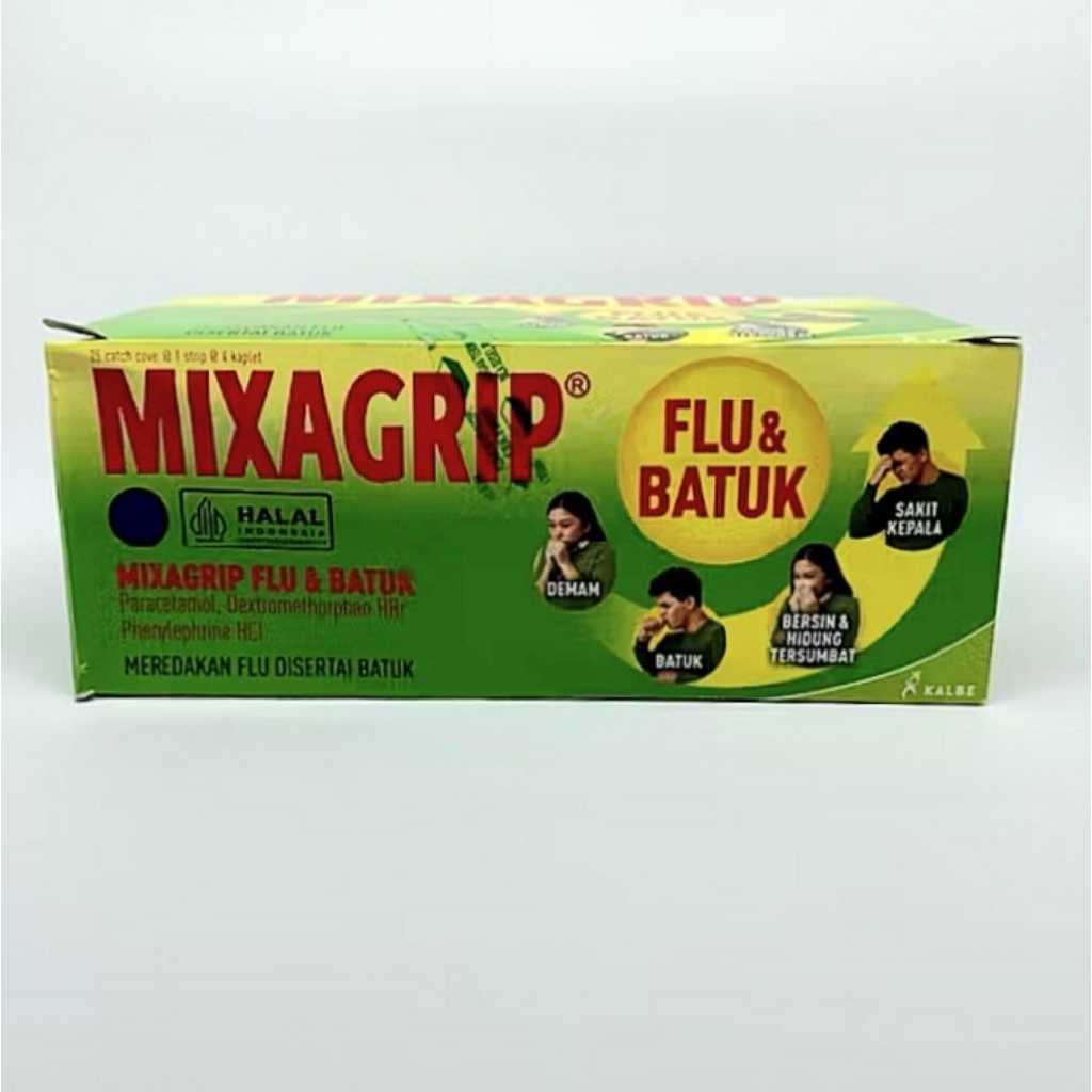 Mixagrip Batuk Flu 1 Box isi 25 Strips / Mixagrip Tablet Batuk dan Flu Hijau