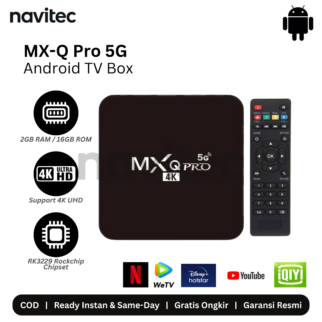 MX-Q PRO 5G 4K Android TV box 2GB RAM / 16GB ROM MXQ PRO