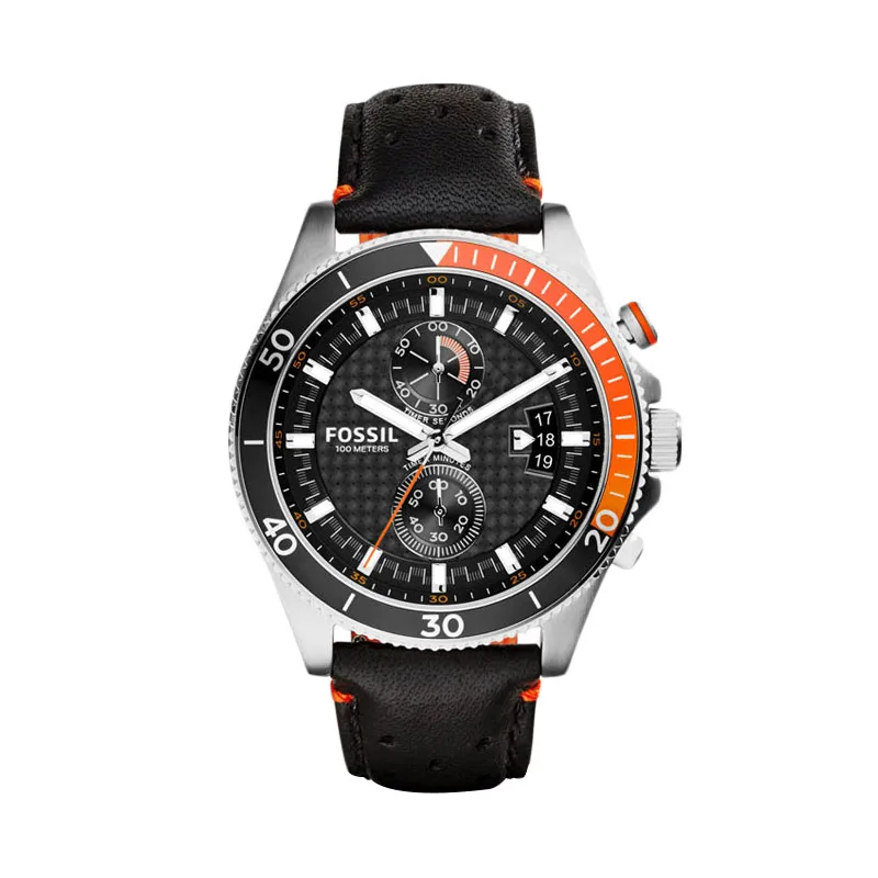 Jam Tangan Pria FOSSIL CH2953 Chronograph Black Dial Black Leather Strap