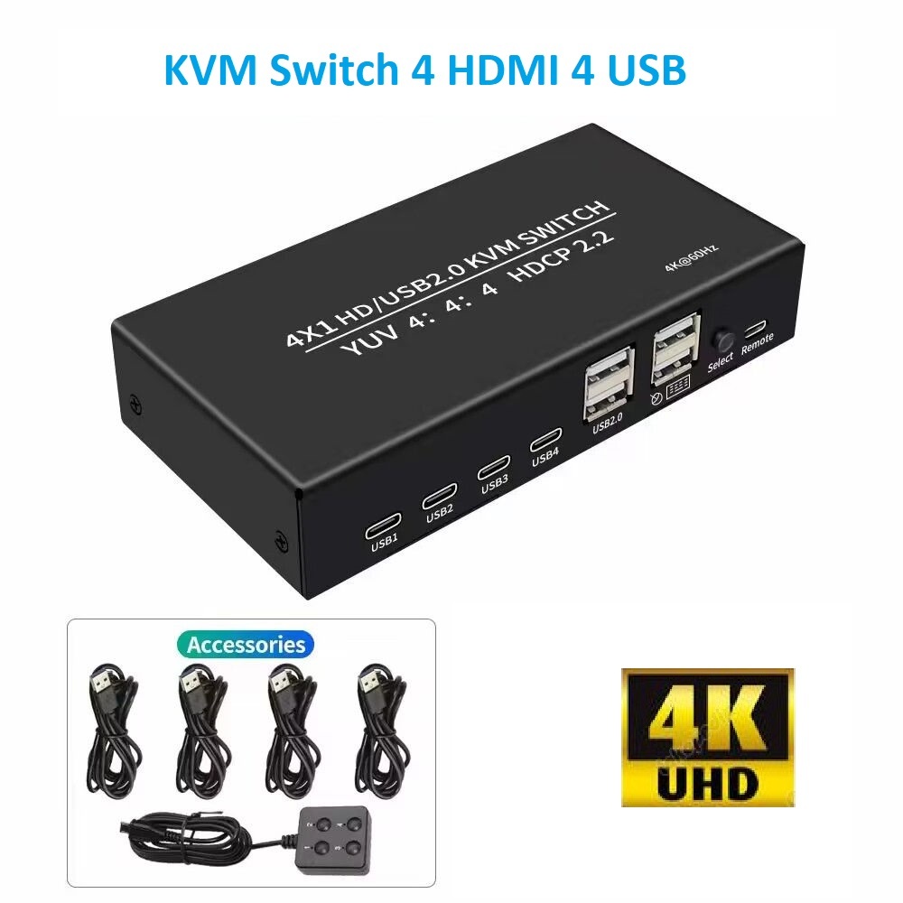 KVM Switch HDMI USB Sharing PC Laptop Keybaord Mouse LCD Monitor 4K