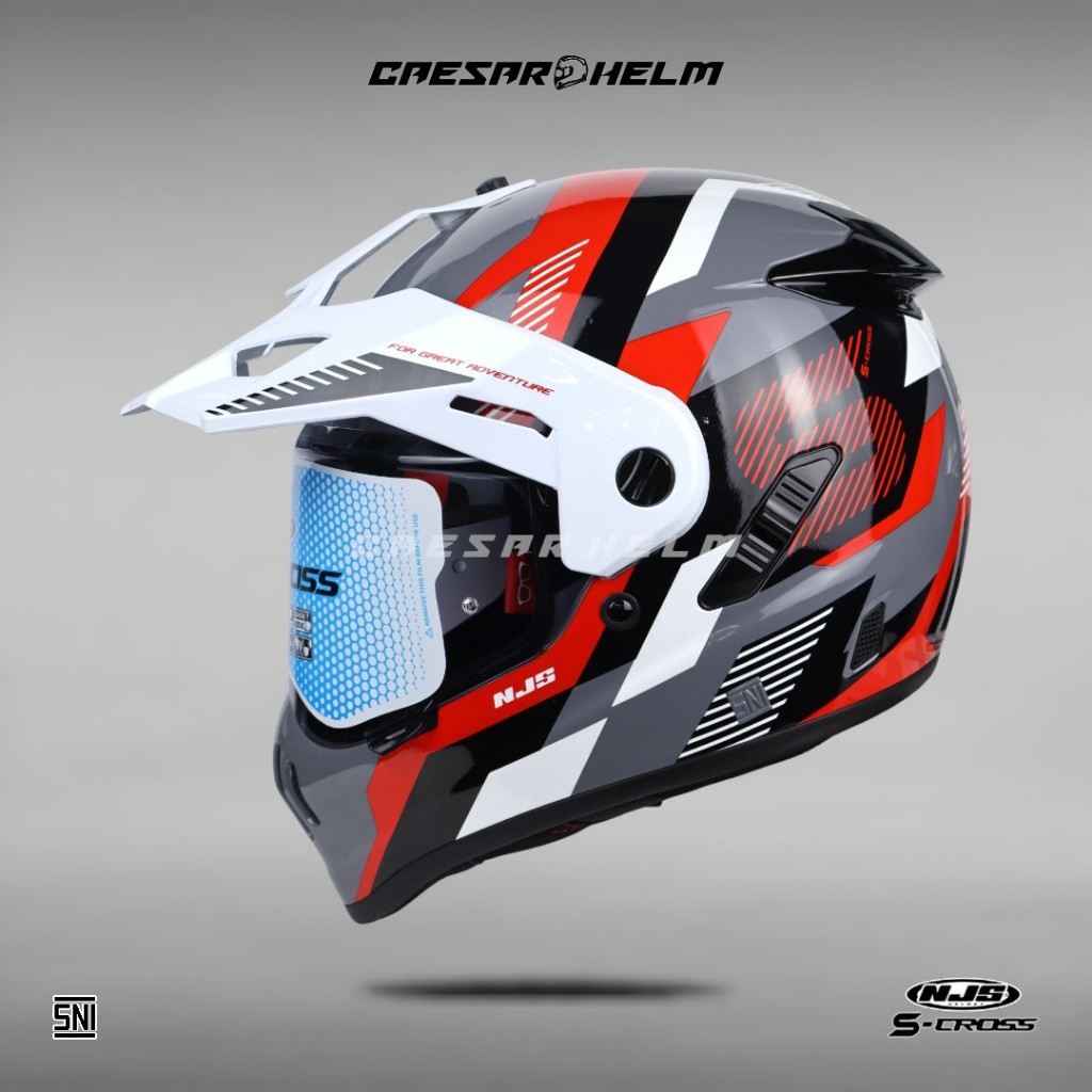 NJS S-Cross Rumble - Stone Grey/Red - Helm Touring - Helm Full Face