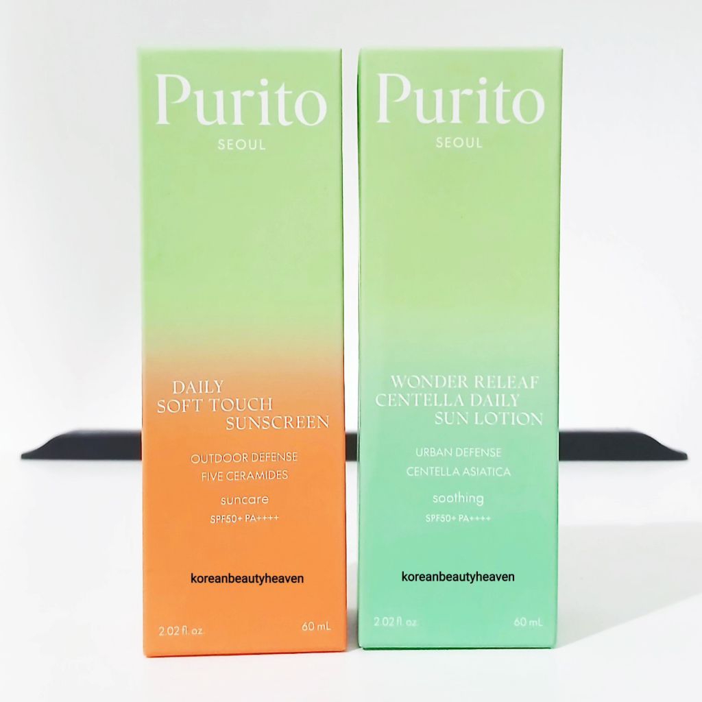 NEW PURITO Wonder Releaf Centella Daily Sun Lotion & Daily Soft Touch Sunscreen SPF50+ PA++++ Skinca
