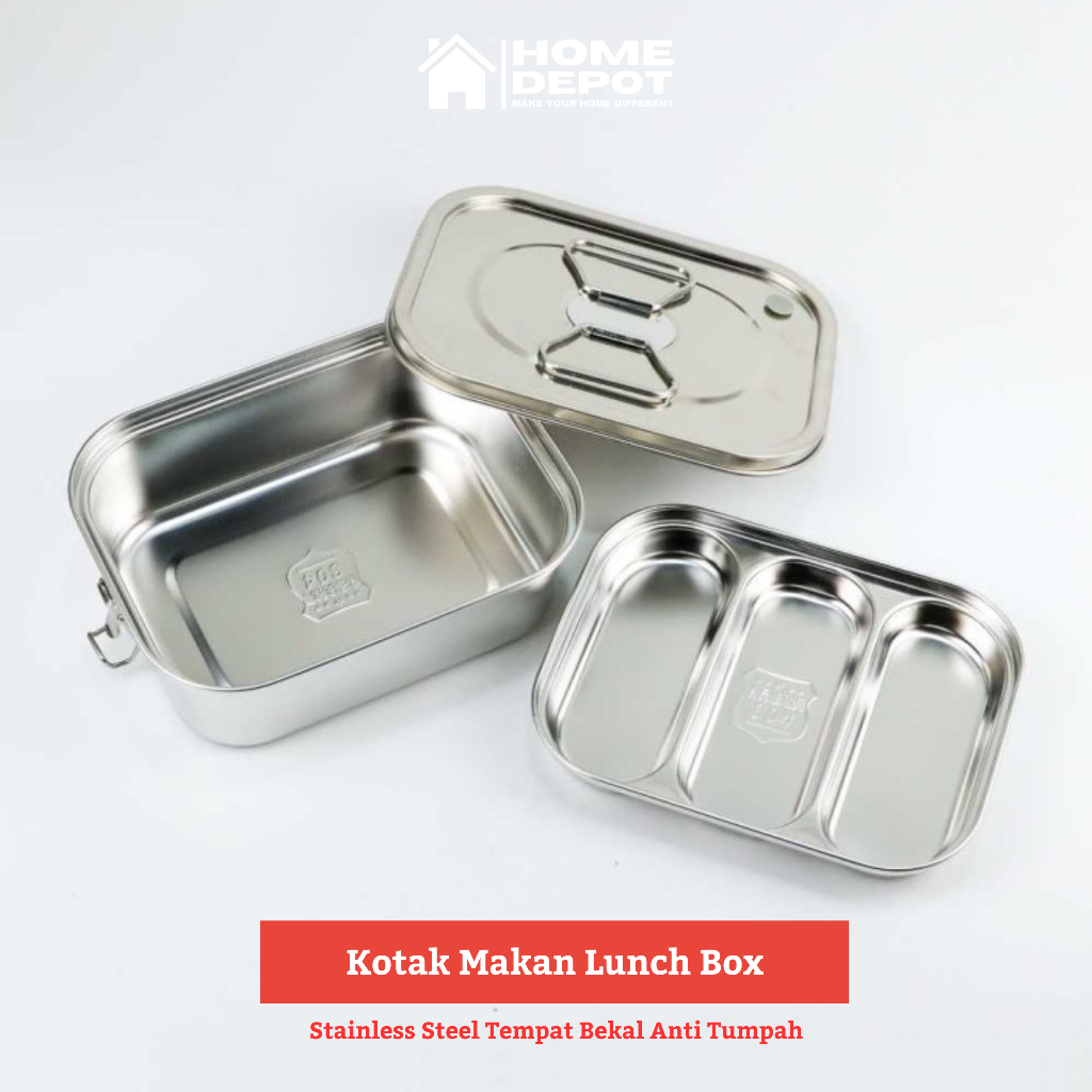 Kotak Makan Lunch Box Stainless Steel Tempat Bekal Anti Tumpah 2000 ml