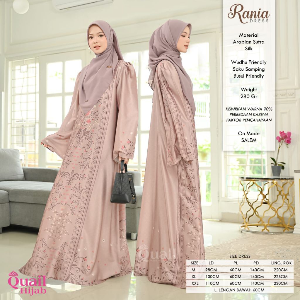 Rania Dress Original Quail Hijab Gamis Rania Quail Mat Arabian Sutra Silk Rania Dress Wanita Quail