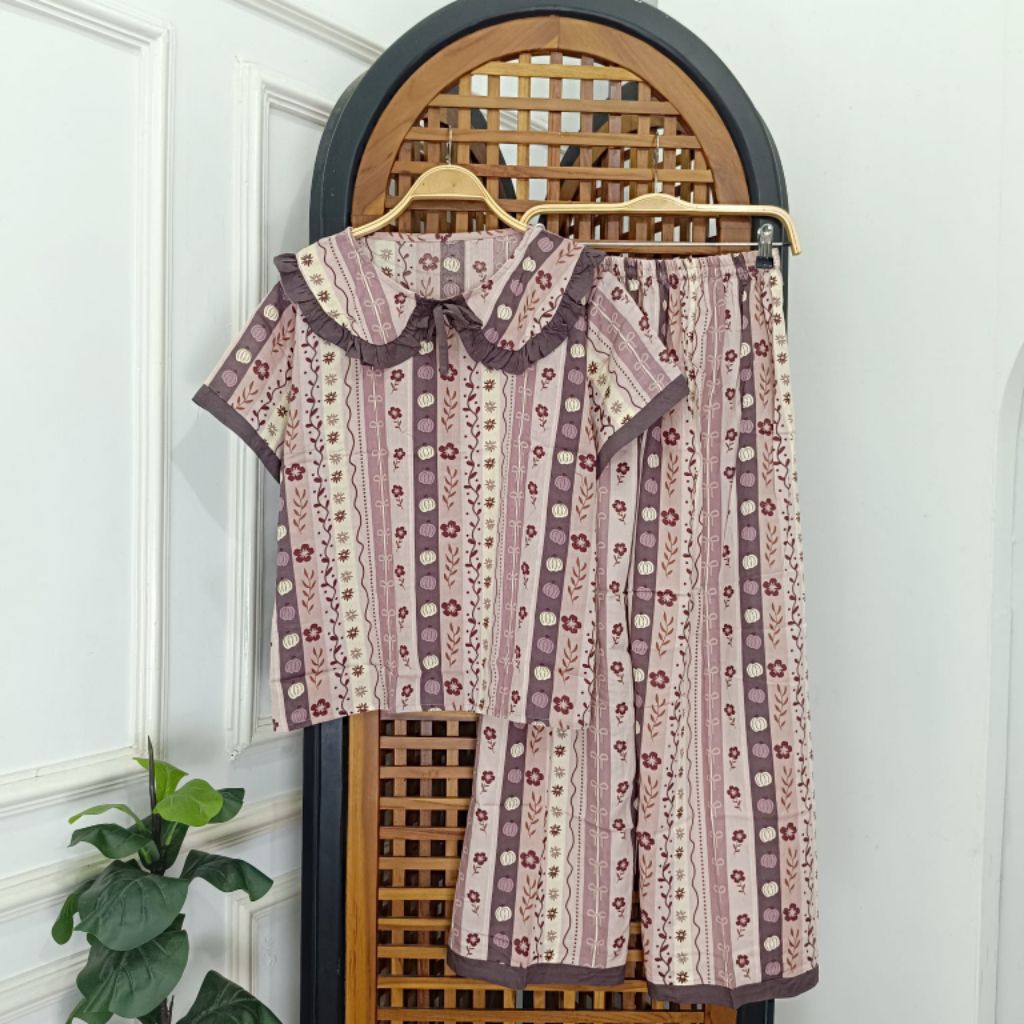 Set Lucy PDPJ/ setelan baju tidur wanita/ piyama kerah ruffle/ set baju tidur wanita/ pajamas rayon 
