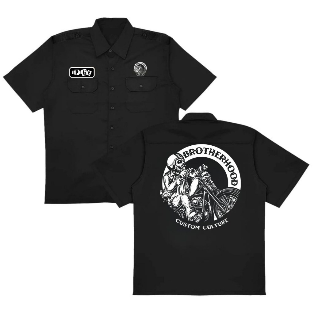 Apage Workshirt Brotherhood Culture kemeja kerja pdh warna hitam pdl kemeja pria wanita