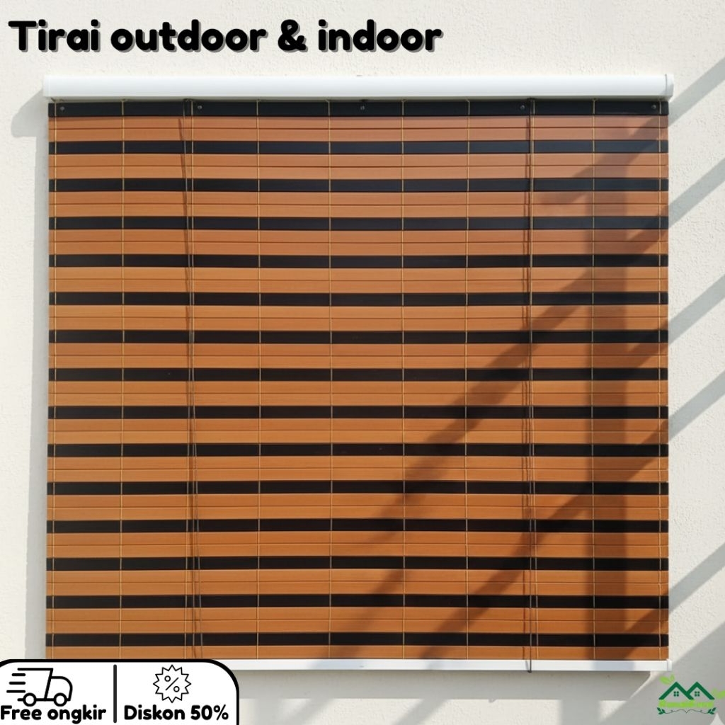 Tirai Kerey Kayu PVC Outdoor Motif Tahan Panas Dan Air Ukuran 2m×2m