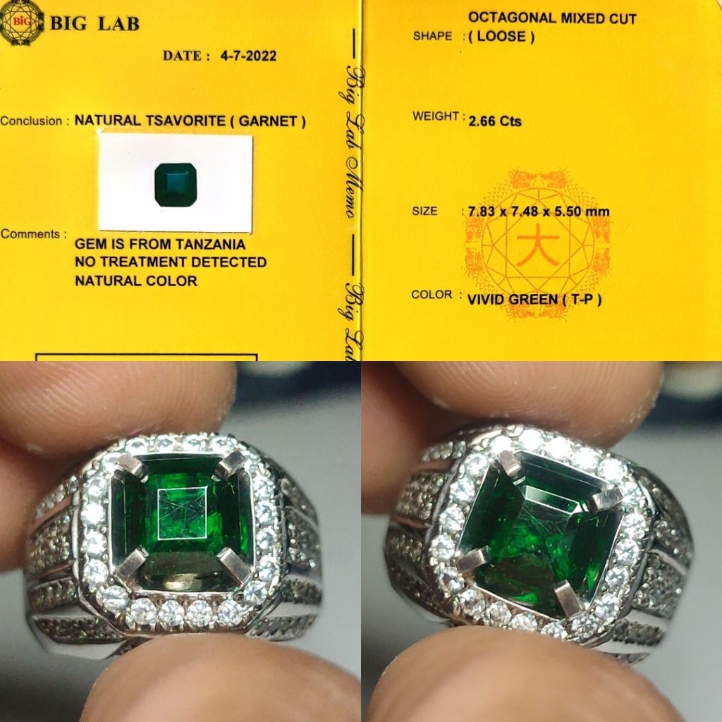 HOT ITEM Natural Vivid Green Tsavorite Garnet 2.6ct BIG Crystall Hot Color Good Luster Ring Perak Pe