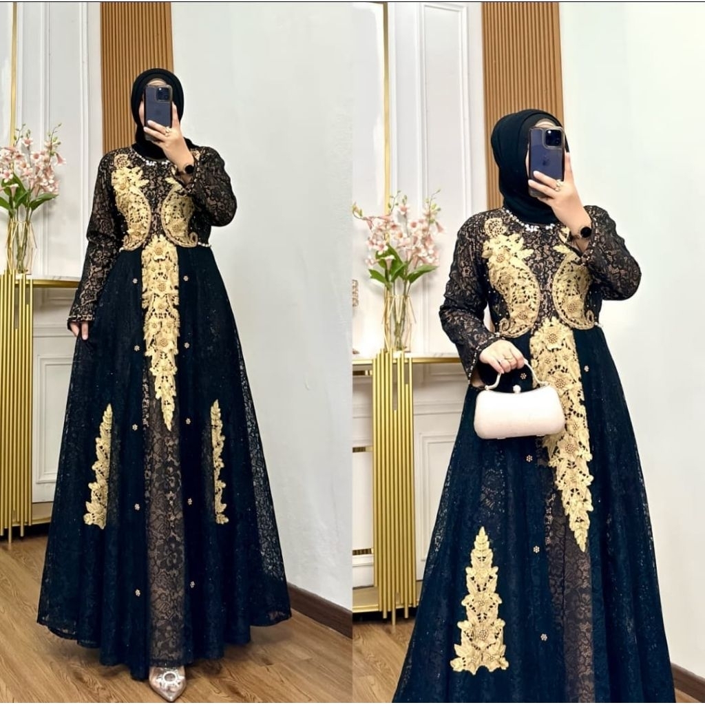 Gamis Brokat Bordir Premium Terbaru | Gamis Pesta | Gamis mewah | full furing | full Payet | Full br