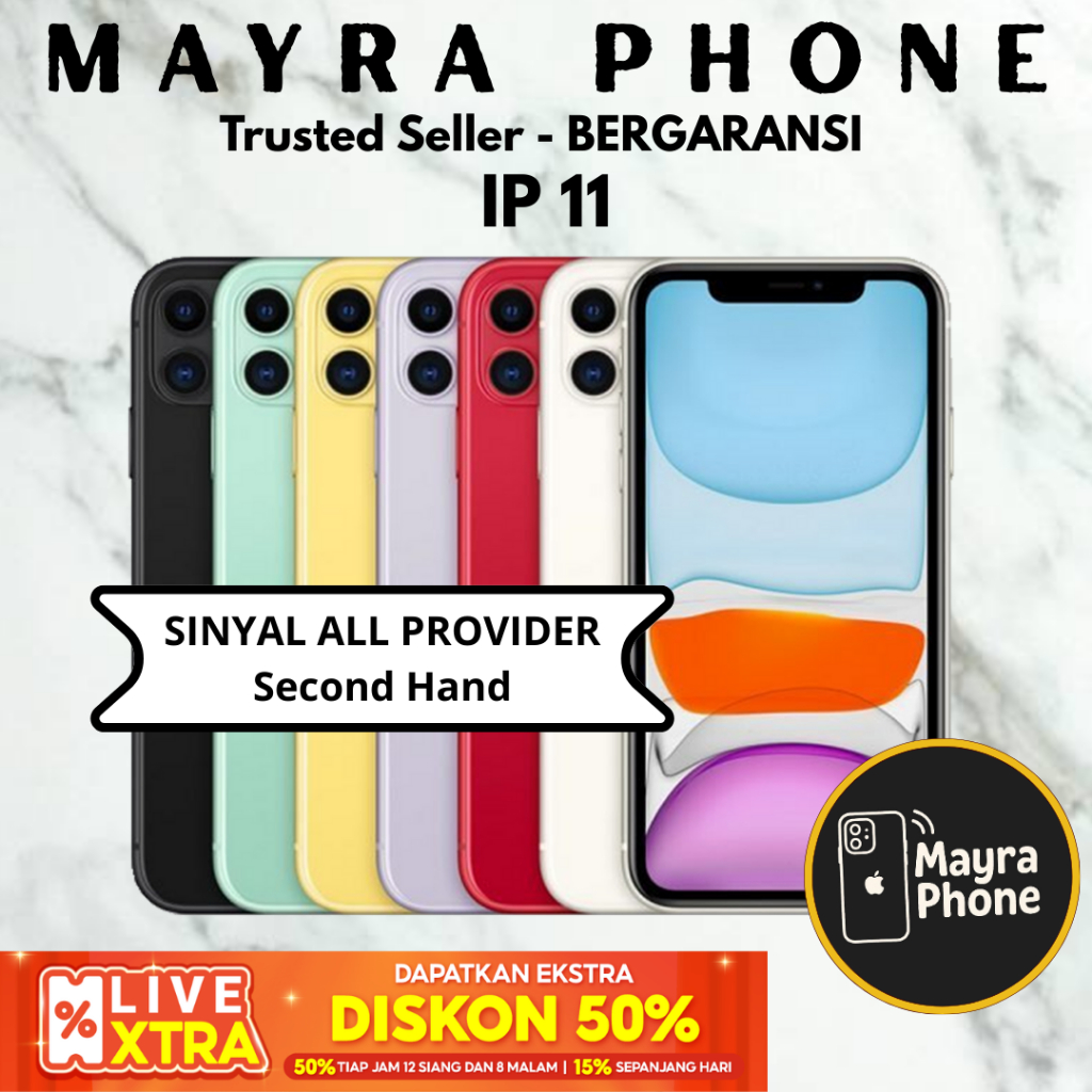 (BERGARANSI) iPhone 11, 12, 13, 14, 15, Pro dan Pro Max 64GB 128GB 256GB 512GB Second Inter No Minus