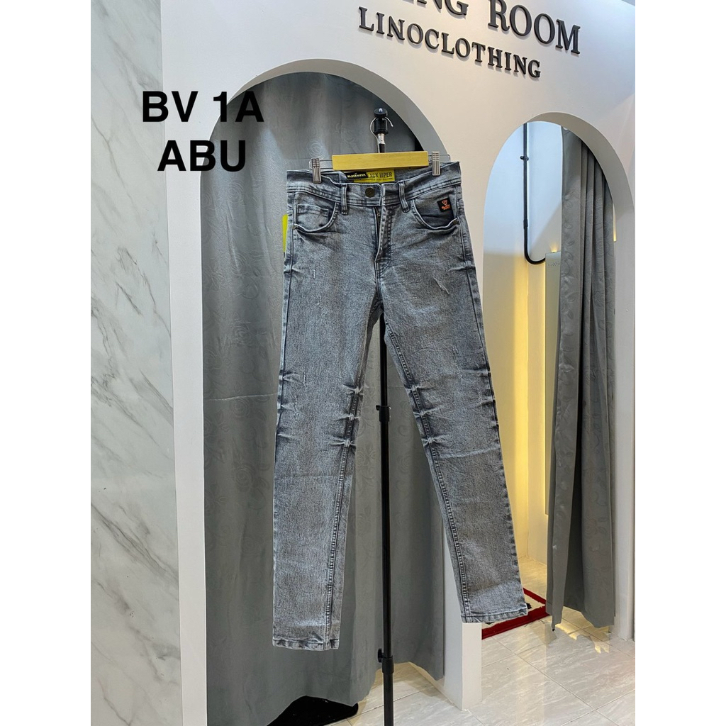 CELANA JEANS PRIA | SEPAN JEANS HITAM POLOS SOBEK ABU TEBAL