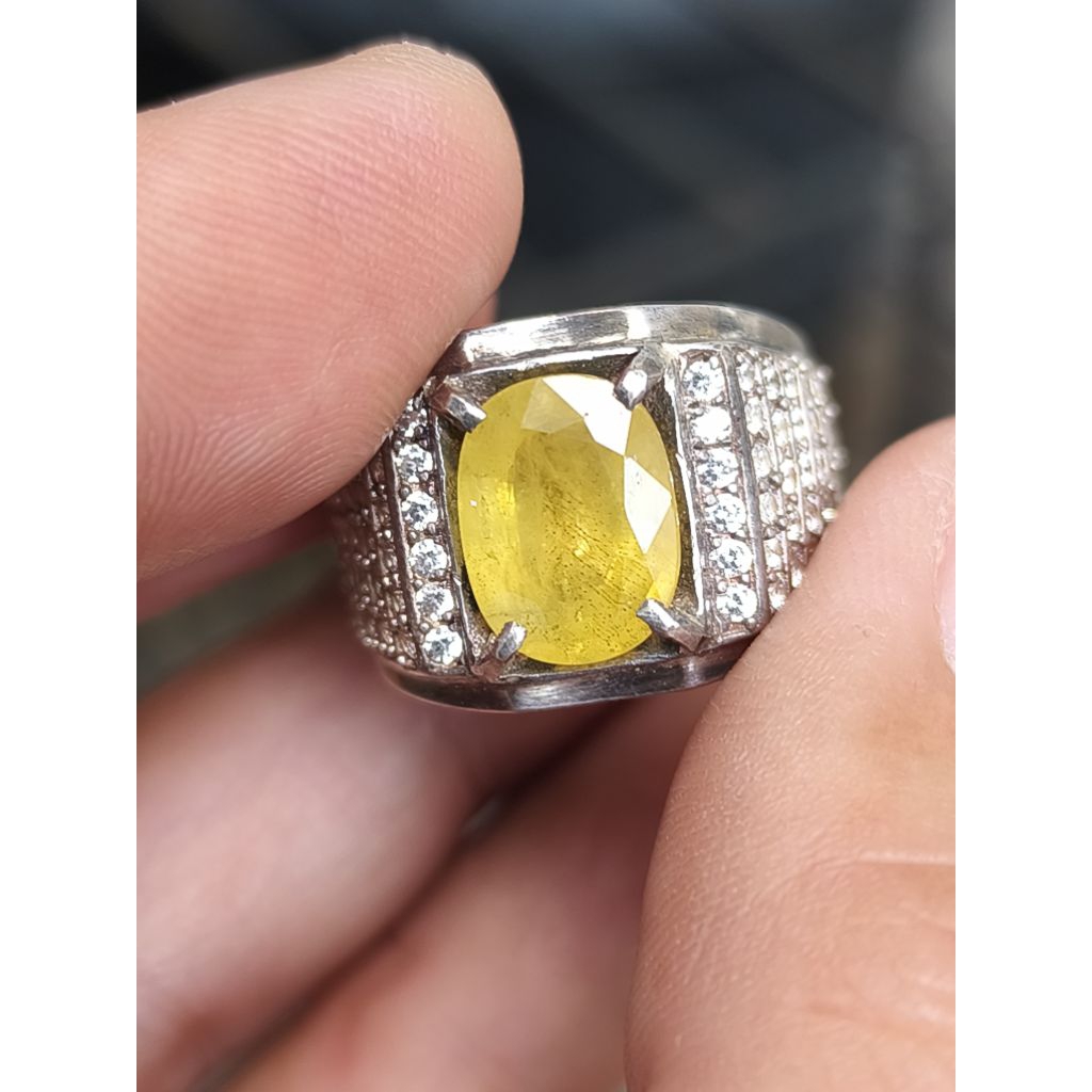 batu yellow safir sapphire 3.99 carats ring perak memo MGL