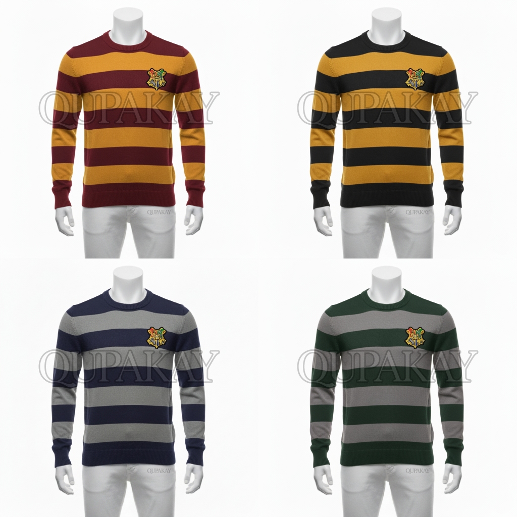 QUPAKAY Sweater Strip Asrama V2 Cotton Rajut Halus | Kostum Seragam Penyihir Sekolah Sihir | Baju Ga