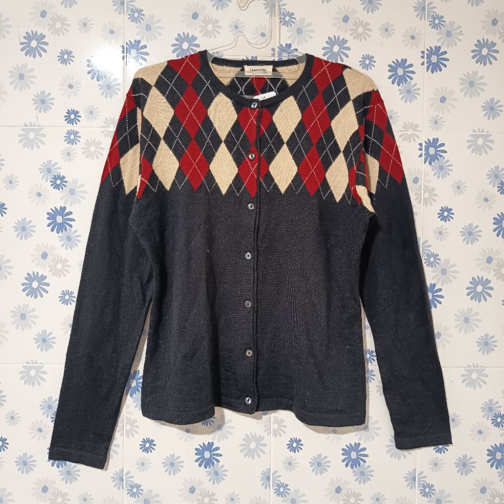 Cardigan Argyle Ketupat Motif Round Neck O-Neck Not Uniqlo GU ZARA