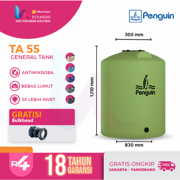 Tangki Air Slim 500 Liter TA 55 | Tandon Toren Air Plastik Anti Lumut & Anti Bocor Tebal Awet